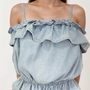 American Eagle Women's Ruffle Spaghetti Chambary Boho Romantic Top Small